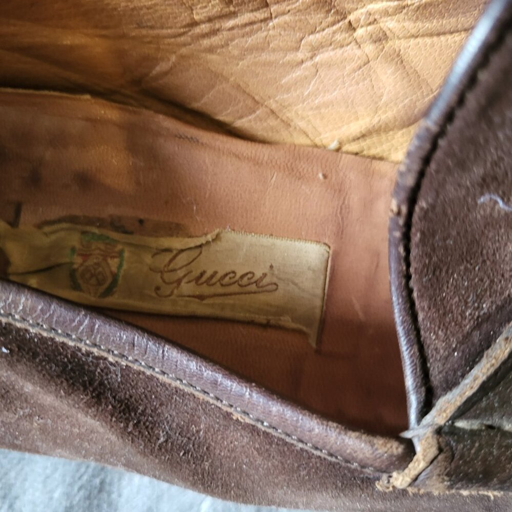 Vintage 1970's Gucci Men's  Leather Horsebit suede casual Loafers - Picture 7 of 9